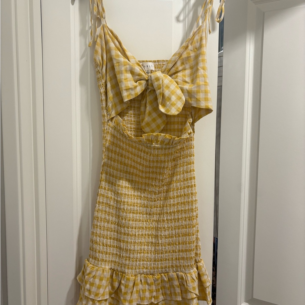 MARBLE Yellow Checkered Dress with Bow